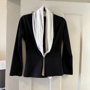 Calvin Tran Black Fitted Jacket with Layered White Shirt Detail – Size M